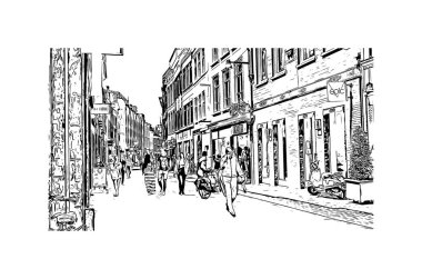 Breda, Hollanda 'nın güneyinde yer alan bir şehirdir. Vektörde elle çizilmiş çizim çizimi.