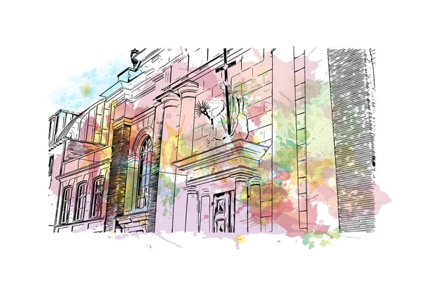 Breda, Hollanda 'nın güneyinde yer alan bir şehirdir. Vektörde elle çizilmiş resim ile suluboya sıçraması.