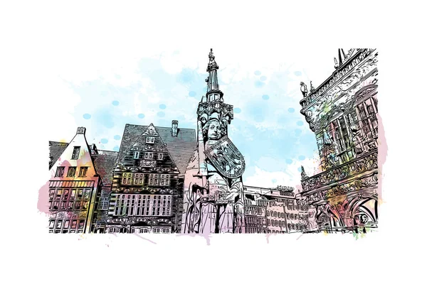 Imprimir Vista Del Edificio Con Punto Referencia Bremen Una Ciudad — Archivo Imágenes Vectoriales