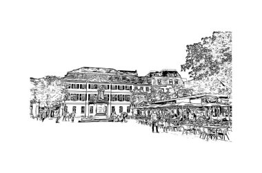 Print Building view, Almanya 'da Bonn eyaletinde yer alan bir şehirdir. Vektörde elle çizilmiş çizim çizimi.