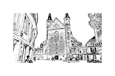 Print Building view, Almanya 'da Bonn eyaletinde yer alan bir şehirdir. Vektörde elle çizilmiş çizim çizimi.