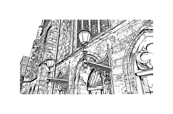 Print Вид Здание Достопримечательностью Озила Город Протекающий Реке Везер Севере — стоковый вектор
