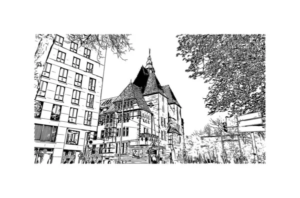 Imprimir Vista Del Edificio Con Punto Referencia Bremen Una Ciudad — Archivo Imágenes Vectoriales