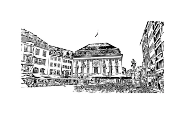 Print Building View Landmark Bonn Stad Västra Tyskland Handritad Skiss — Stock vektor