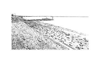 Bournemouth 'un simgesi olan Print Building View İngiltere' de yer almaktadır. Vektörde elle çizilmiş çizim çizimi.