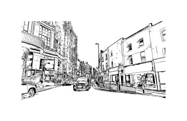 Bournemouth 'un simgesi olan Print Building View İngiltere' de yer almaktadır. Vektörde elle çizilmiş çizim çizimi.