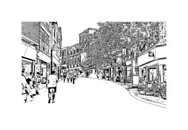 Bournemouth 'un simgesi olan Print Building View İngiltere' de yer almaktadır. Vektörde elle çizilmiş çizim çizimi.