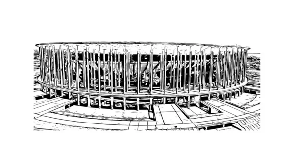 Imprimir Vista Del Edificio Con Hito Brasilia Capital Brasil Dibujo — Archivo Imágenes Vectoriales