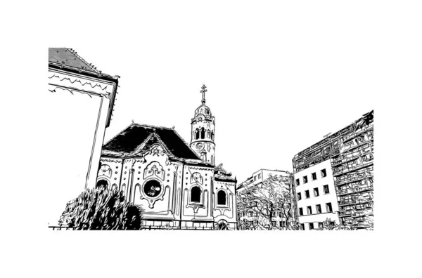 Print Building Vista Com Marco Bratislava Capital Eslováquia Desenho Desenhado —  Vetores de Stock