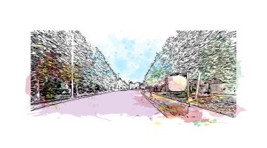 Brunswick, Almanya 'da yer alan bir şehirdir. Vektör içinde elle çizilmiş çizim eşkali ile suluboya sıçraması.