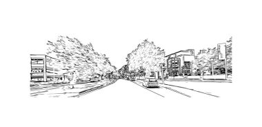 Bremerhaven manzaralı Print Building Almanya 'da bir liman kentidir. Vektörde elle çizilmiş çizim çizimi.