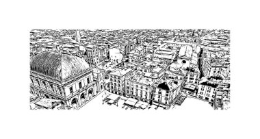 Print Building view with landmark of Brescia is the city in Italy. Vektörde elle çizilmiş çizim çizimi.