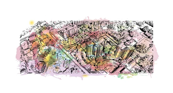 Print Building View Landmark Brescia Staden Italien Akvarell Stänk Med — Stock vektor
