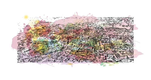 具有布雷西亚地标的印刷建筑景观是意大利的城市 矢量手绘示意图水彩画 — 图库矢量图片