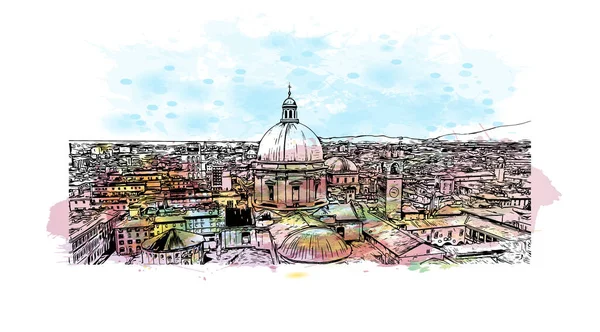 Print Building View Landmark Brescia Staden Italien Akvarell Stänk Med — Stock vektor
