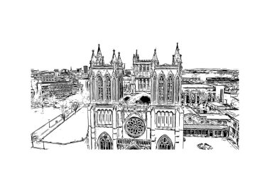 Bristol, İngiltere 'de yer alan bir şehirdir. Vektörde elle çizilmiş çizim çizimi.