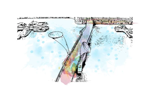 Imprimer Ville Bristol Est Située Angleterre Aquarelle Éclaboussure Avec Dessin — Image vectorielle