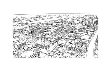 Filipinler 'deki Cagayan de Oro şehrinin simgesi olan Print Binası manzarası. Vektörde elle çizilmiş çizim çizimi.