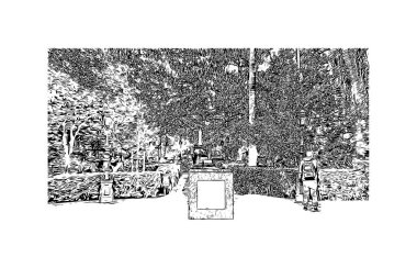 İspanya 'nın başkenti Cadiz' in simgesi olan Print Building View 'dir. Vektörde elle çizilmiş çizim çizimi.