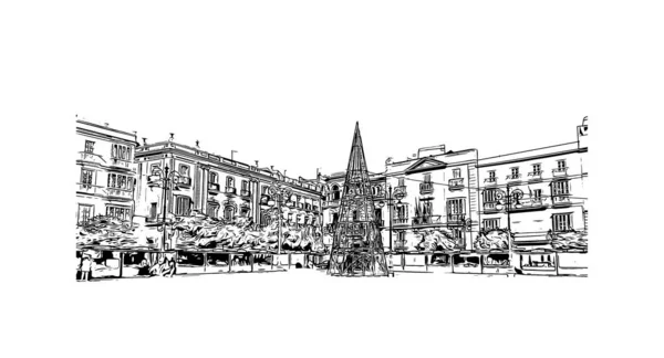 Spanya Nın Başkenti Cadiz Simgesi Olan Print Building View Dir — Stok Vektör