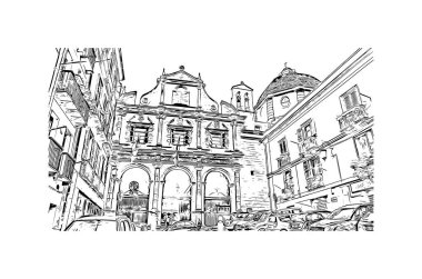 Print Building view with landmark of Cagliari is the capital city of the Italy. Vektörde elle çizilmiş çizim çizimi.