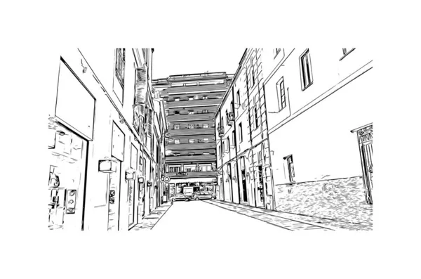 Imprimir Vista Edifício Com Marco Cagliari Capital Itália Desenho Desenhado — Vetor de Stock