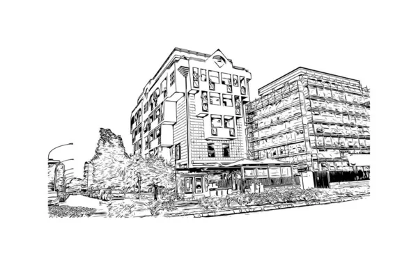 Vytisknout Pohled Budovu Orientačním Bodem Cagliari Hlavním Městem Italského Ostrova — Stockový vektor
