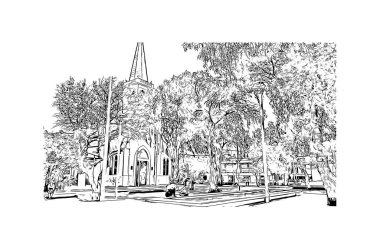 Calama 'nın simgesi olan Print Building View, Şili' deki bir şehirdir. Vektörde elle çizilmiş çizim çizimi.