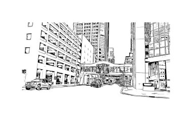 Print Building view with landmark of Calgary is the city in Canada. Vektörde elle çizilmiş çizim çizimi