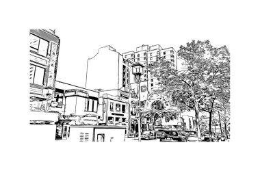 Print Building view with landmark of Calgary is the city in Canada. Vektörde elle çizilmiş çizim çizimi.