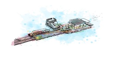 Cali 'nin simgesi olan Print Building View Kolombiya' da yer almaktadır. Vektörde elle çizilmiş resim ile suluboya sıçraması.