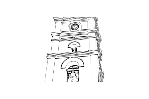 Imprimer Vue Sur Bâtiment Avec Monument Camaguey Est Ville Cuba — Image vectorielle