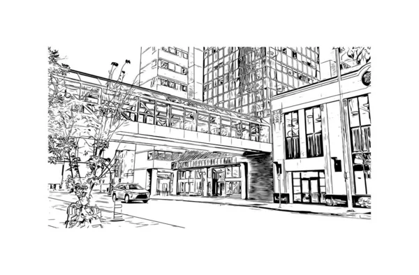 Print Building View Landmark Calgary Staden Kanada Handritad Skiss Illustration — Stock vektor