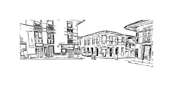 Vytisknout Pohled Budovu Orientačním Bodem Cali Město Kolumbii Ručně Kreslená — Stockový vektor