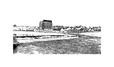 Cambridge manzaralı Print Building Kanada 'nın en büyük şehridir. Vektörde elle çizilmiş çizim çizimi.