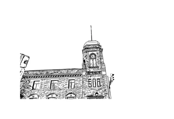 Imprimir Vista Del Edificio Con Hito Cambridge Ciudad Canadá Dibujo — Vector de stock