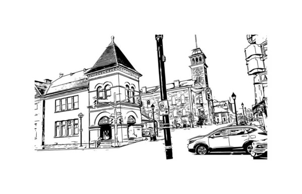 케임브리지의 랜드마크가 캐나다의 도시이다 벡터로 손으로 스케치 — 스톡 벡터