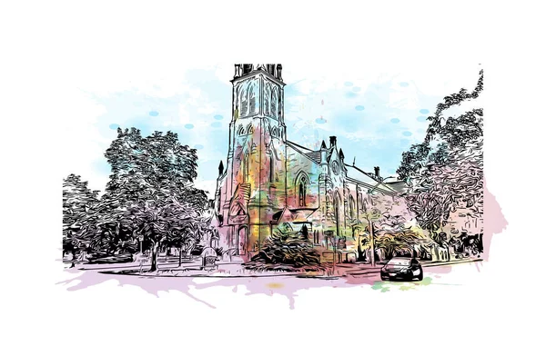 Print Building View Landmark Cambridge Staden Kanada Akvarell Stänk Med — Stock vektor