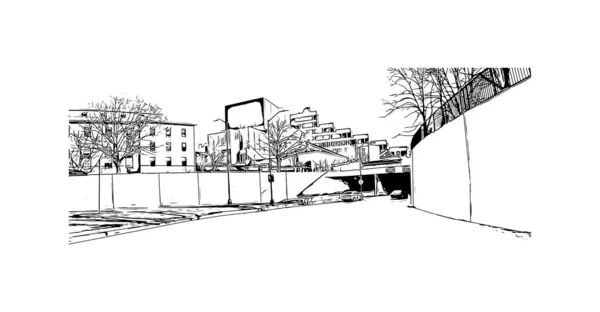 Print Building Vista Com Marco Cambridge Uma Cidade Massachusetts Desenho — Vetor de Stock