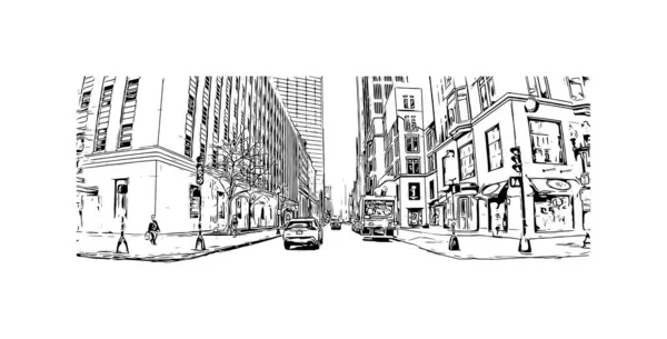 Print Building View Landmark Cambridge City Massachusetts Hand Drawn Sketch — Stock Vector