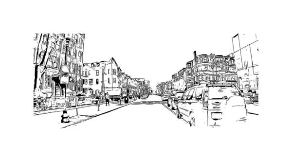 Print Building View Landmark Cambridge Stad Massachusetts Handritad Skiss Illustration — Stock vektor