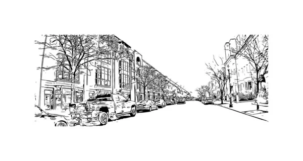 Print Building Vista Com Marco Cambridge Uma Cidade Massachusetts Desenho — Vetor de Stock