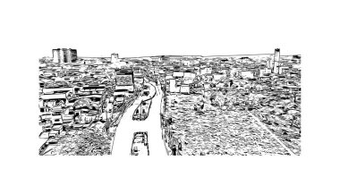 Filipinler 'in Caloocan şehrinin simgesi olan Print Building View. Vektörde elle çizilmiş çizim çizimi.
