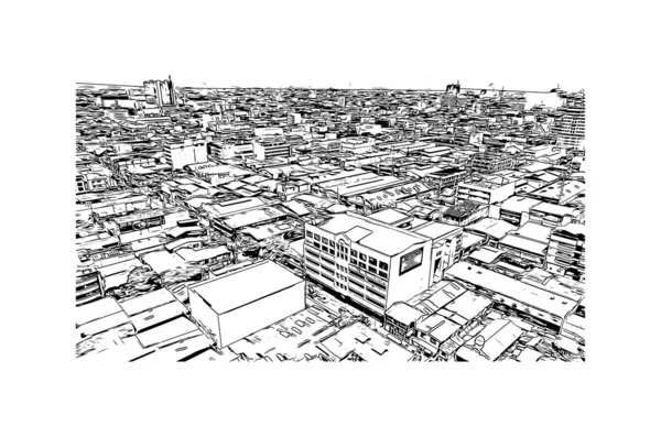 Filipinler Caloocan Şehrinin Simgesi Olan Print Building View Vektörde Elle — Stok Vektör