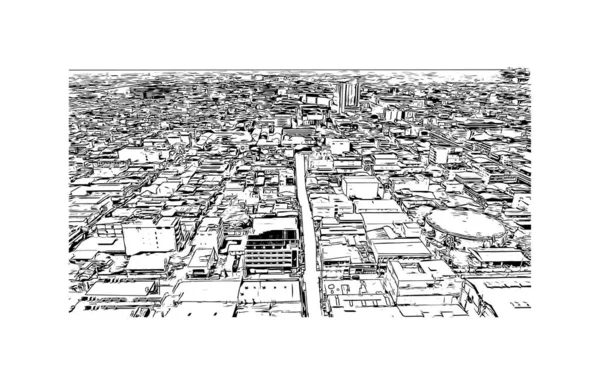 Print Building Vista Com Marco Caloocan Cidade Nas Filipinas Desenho — Vetor de Stock