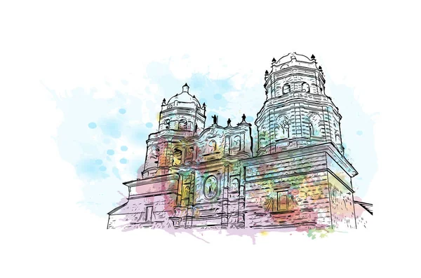 Print Building View Landmark Cajamarca Stad Peru Akvarell Stänk Med — Stock vektor