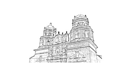 Cajamarca, Peru 'da bir şehirdir. Vektörde elle çizilmiş çizim çizimi.