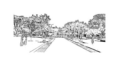 Cajamarca, Peru 'da bir şehirdir. Vektörde elle çizilmiş çizim çizimi.