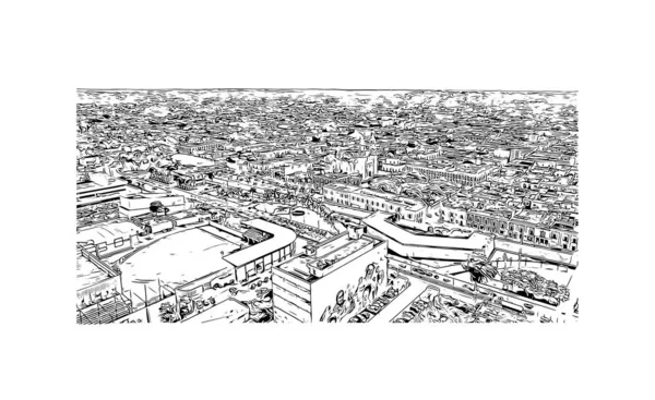 Print Building View Landmark Campeche Staden Mexiko Handritad Skiss Illustration — Stock vektor