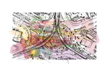 Campina Grande, Brezilya 'da bir şehirdir. Vektörde elle çizilmiş resim ile suluboya sıçraması.